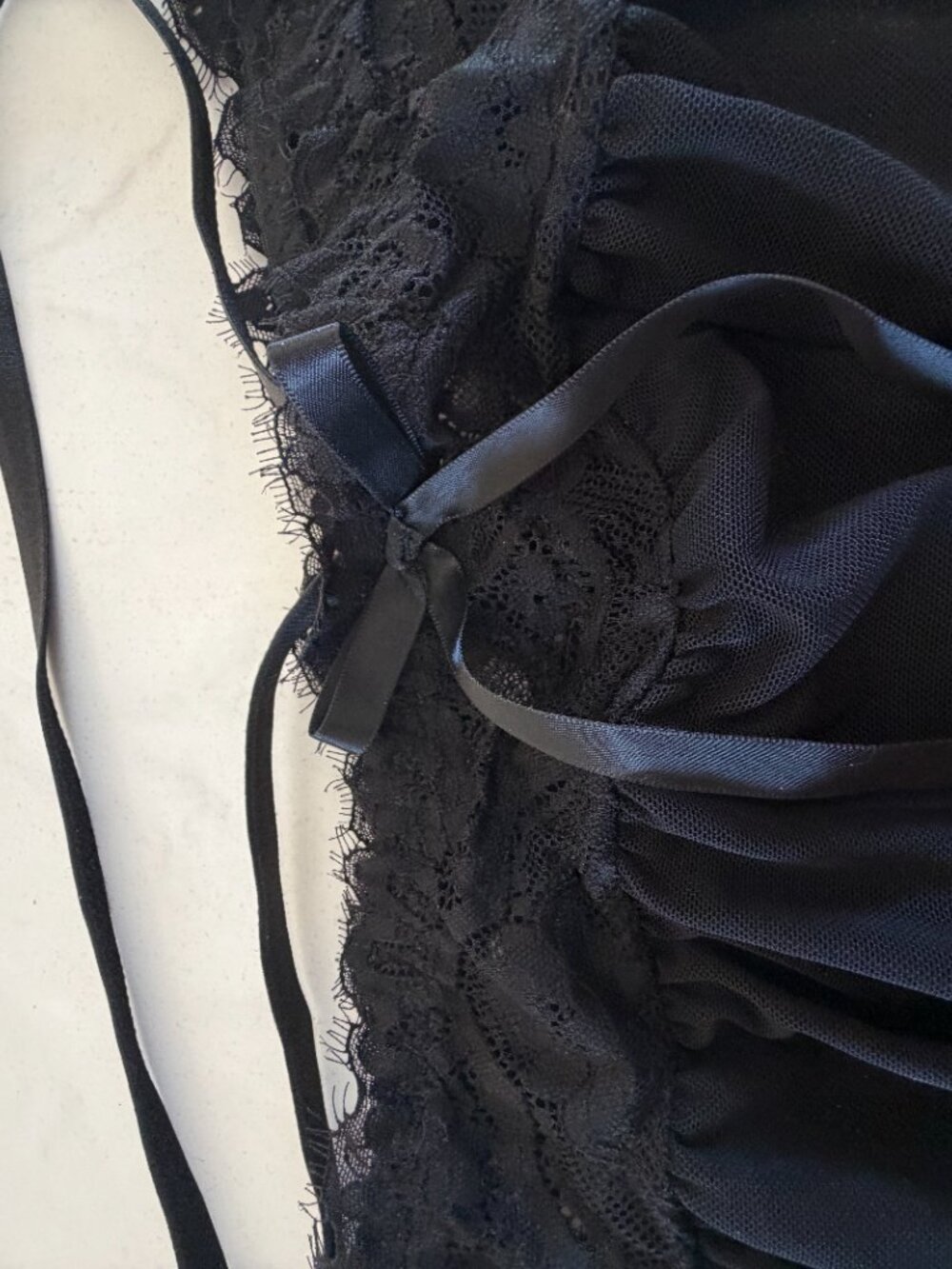 Sexy Black Lace Mesh Babydoll Lingerie Set Ruffle Trim Sheer See Through Nightwe - Picture 12 of 15